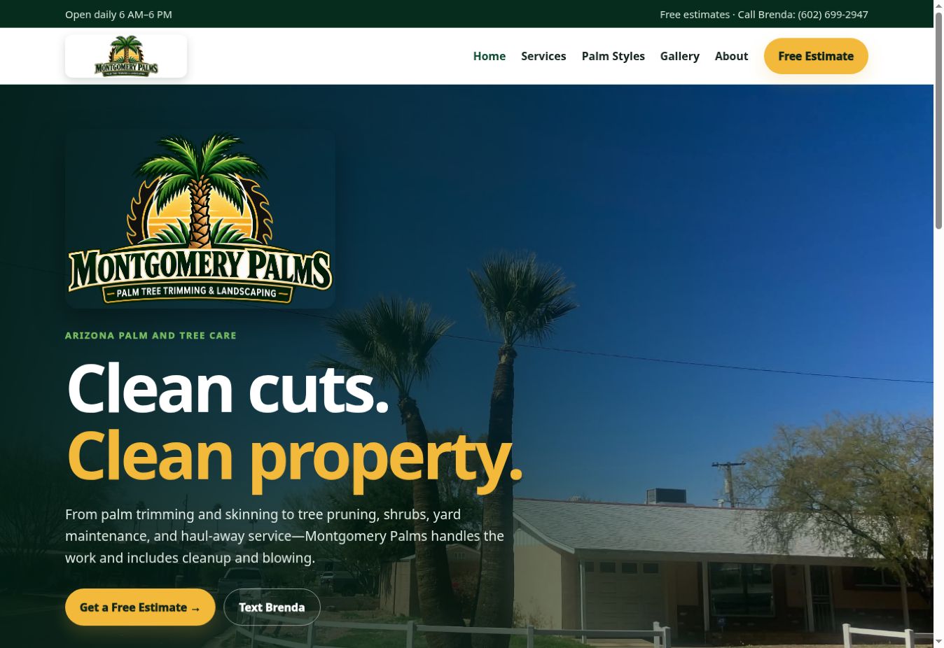 Screenshot of the Montgomery Palms homepage